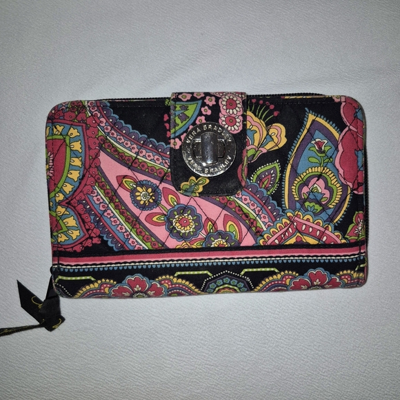 Vera Bradley Pink and Black Paisley Organizer Wallet 7.5" x 4.5" Excellent! - Picture 6 of 6